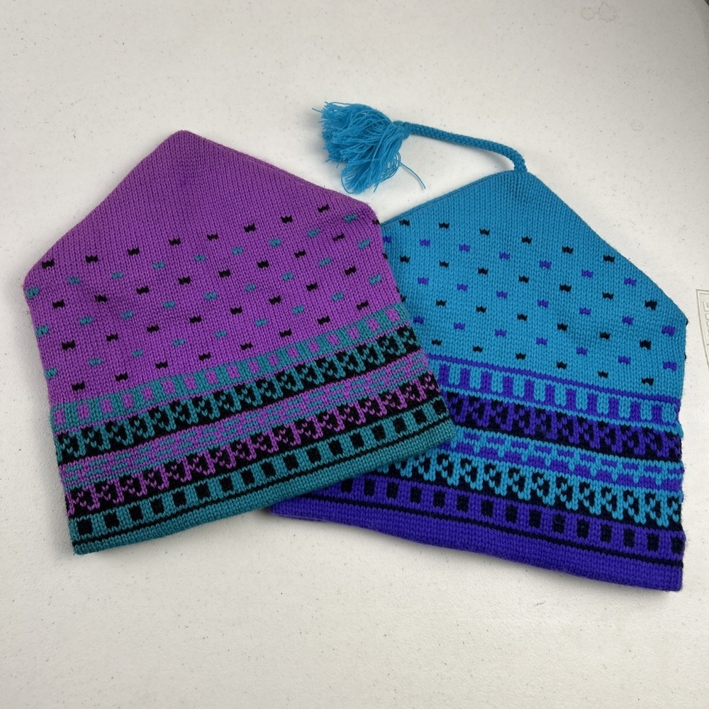 Lot 2 Capello Beanie Toque Adult One Size Geometric Knit Wool Made Canada